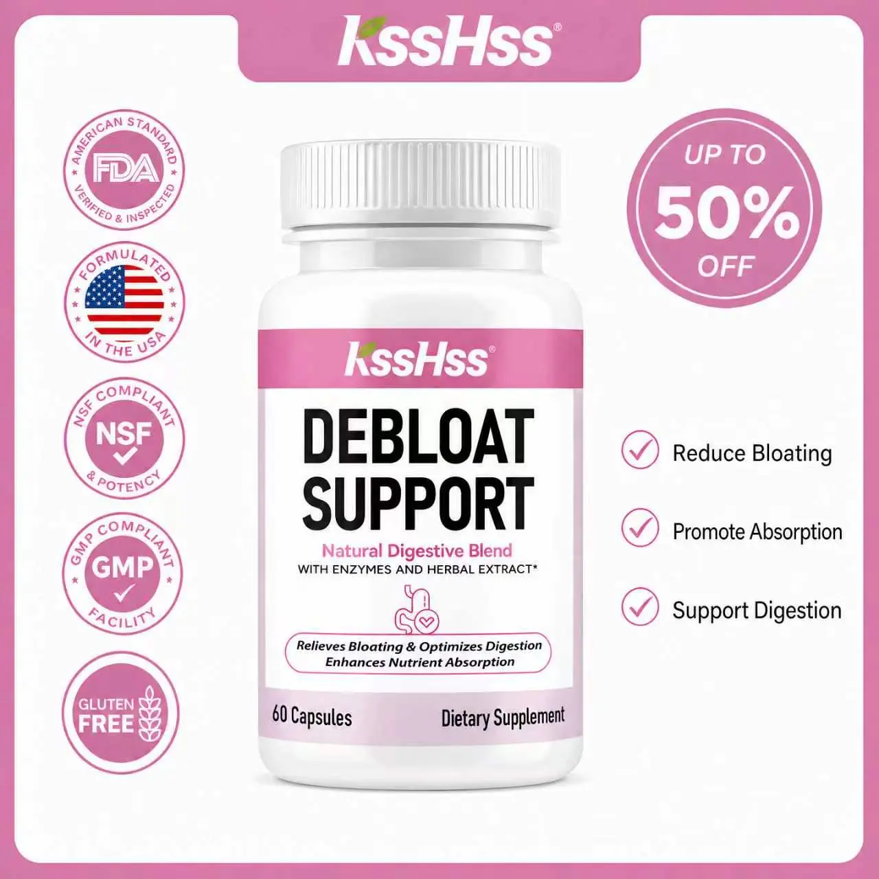 D-B LOAT Daily Debloat Support Capsules - KSSHSS - Vital Source Nutrition