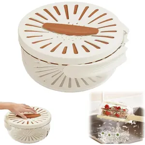 2-in-1 Compact Fruit Washing Bowl with Strainer, Foldable Handle, Lid, Kitchen Sink-Compatible Drain Basket for Refrigerated Storage & Utensil Organization