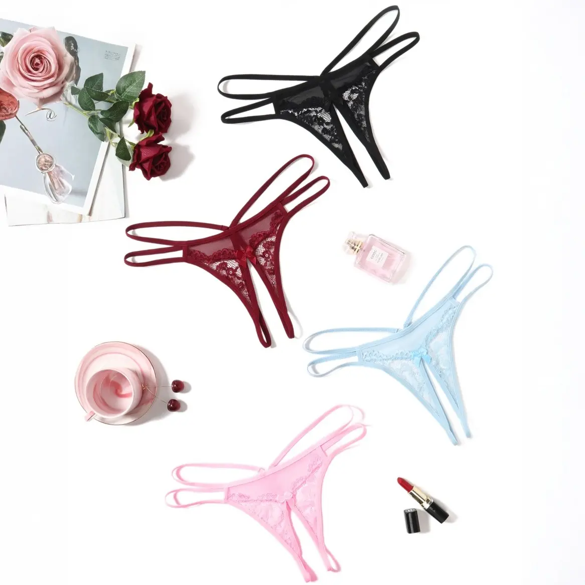 Avidlove Women's Soft Sexy Breathable Spandex Lace Panties - Floral Lace, Mesh Hollow-Out, T-Back Underwear with Straps (1-4 Pack)