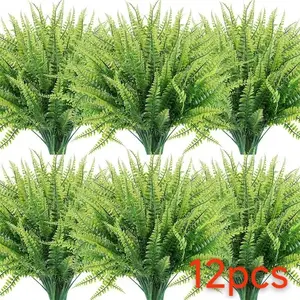 Artificial Boston Fern, 12 Bundles Fake Boston Fern Greenery, Outdoor UV Resistant No Fade Faux Plastic Artificial Hanging Plant, Decorative Garden Porch Window Box Decorations, Artificial Plants, Christmas Decorations