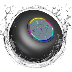 Bluetooth Shower Speaker with LED – Portable Wireless Mini Speaker with Mic & Suction Cup, IPX4 Water Resistant for Shower, Travel, Pool, River Floating, and Outdoor Fun (Black)