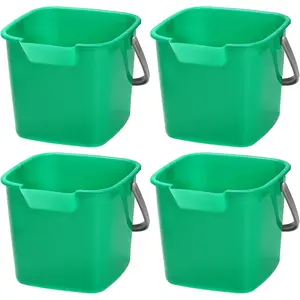 4 Pack 3 Quart Small Sanitizing Cleaning Buckets, Square Plastic Detergent Pail with Spout and Handle, Utility Bucket for Home Kitchen School Offices Commercial Use, Green