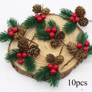 10pcs Hanging Floral Decor Set, Christmas Floral Selection with Artificial Pinecone Holly Berry Stems for Crafts, Artificial Christmas Branches and Sprays, Red Berry Stems for Christmas Home Decor, Wreaths, Garlands