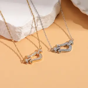 Luxury Pave Sparkle U-Shaped Horseshoe Pendant Necklace for Women, Dainty Hardware-Inspired Statement Chain, Trendy Minimalist Everyday Wear Jewelry, Perfect Gift for Her/Birthday/Anniversary/Valentine's Day