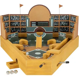 12-HY2070 Baseball Pinball Tabletop Skill Game - Classic Miniature Wooden Retro Sports Arcade Desktop Toy for Adult Collectors and Children
