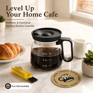 16oz Large-Capacity Stylish Borosilicate Glass Coffee Carafe - Barista-Ready Universal Pot with Heat-Resistant Ergonomic Handle, Spill-Proof Lid & Scale Markings, Multi-Use for Coffee, Tea & More, Includes Free Cleaning Brush & Coaster Drinkware  Tumblers