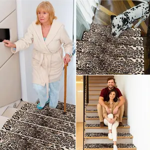 1pc/10pcs indoor safety stair non-slip mat with Leopard Print Rug design, reusable, rubber backing for low stair treads, adhesive-free self-adhesive, customizable size, suitable for various surfaces such as wooden or hard countertops.