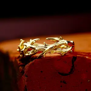 New Stainless Steel Electroplated Golden & Black Thorn Ring: Unisex Trendy Fashion Faith Ring