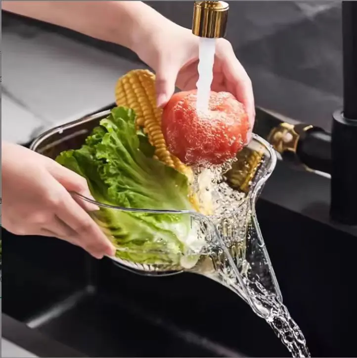 Kitchen Sink Strainer Drain Basket with Spout & Filter, Home Organizer for Washing Produce & Utensils, Kitchen Storage Accessory