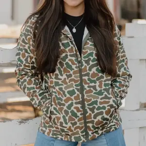 You Can't See Me Jacket - Camouflage Print, Full-Zip, Casual Style, Women's Outerwear
