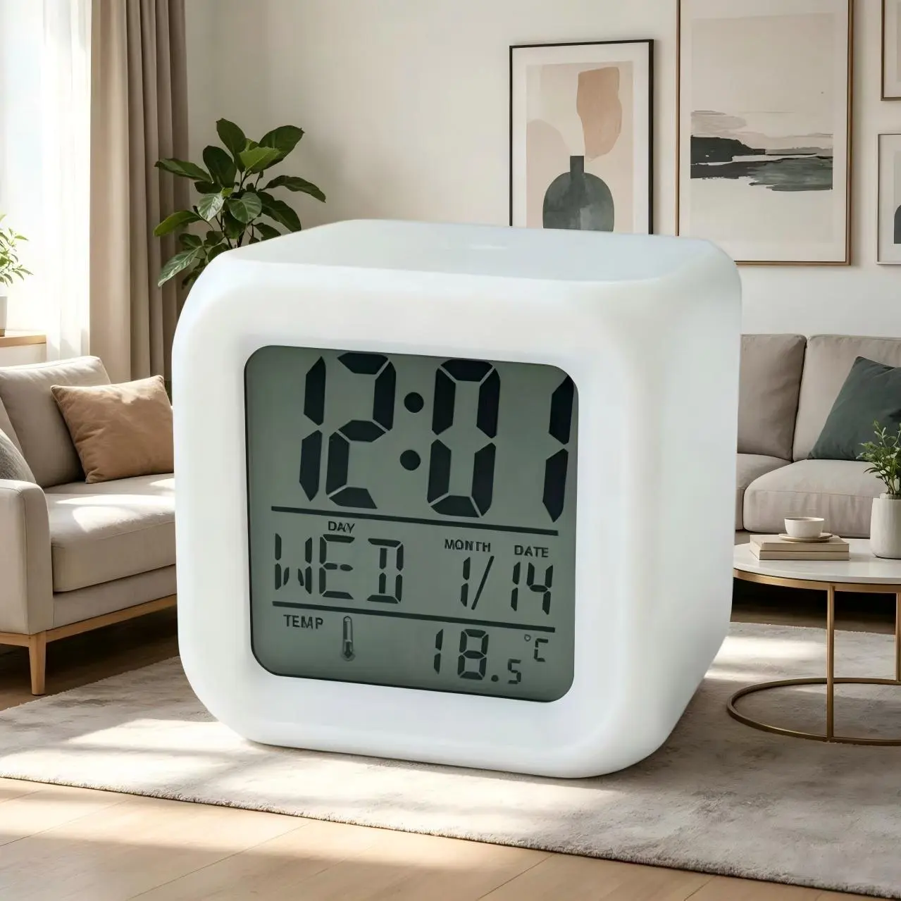Eco-Friendly Cube Digital Clock - Silent Mode, Voice Alarm, Wake Up Alarm for Students, Colorful Dice-Styled Home Decor Wake-Up Clock