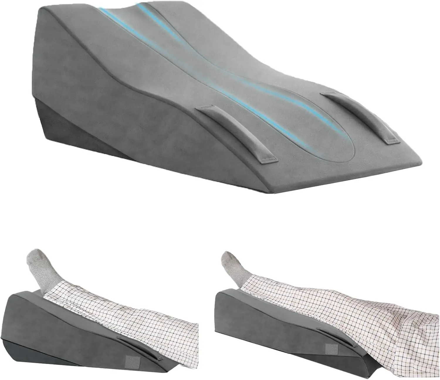 Leg Elevation Pillow for Post-Surgery, Firm Foam Single, Leg Positioner Pillow with 7.87-in/10.63-in Flip Support Board, U-Shaped Groove and 3 Handles