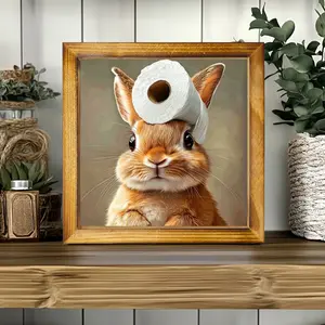 1pc Rustic Style Funny Animal Toilet Paper Roll Art Sign with Wooden Frame, 8x8 Inch Cute Wall Decor for Bathroom, Restroom - Polished Finish, No Power Needed, Perfect Gift, Restroom Decor And Accessories