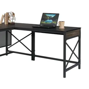 Sauder Foundry Road Desk Return 42" - Durable Metal Frame & Textured Melamine Top - L-Shaped Desk Configuration - Cable Management Hole - Brown Finish - Ideal for Home & Office
