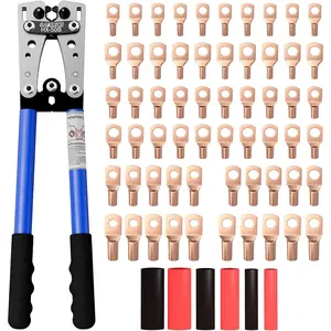 Battery Cable Lug Crimping Tool Kit for AWG 8-1/0 Electrical Lug Crimper with 60