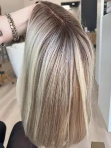 Soft 14 Inch Highlighted Blonde Straight Wig 13x4, Density 150, Pre-Cut Baby Hair Lace Front, Medium Length Human Hair for Women, Glueless Beginner Wig