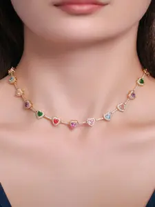 Heart Shaped Colorful Necklace, Daily Wear Necklace, Elegant Rhinestone Decor Necklace for Women, Fashion Accessories for Party, Daily, Heart Design Necklace,  Chic Fashionable Jewelry Accessories