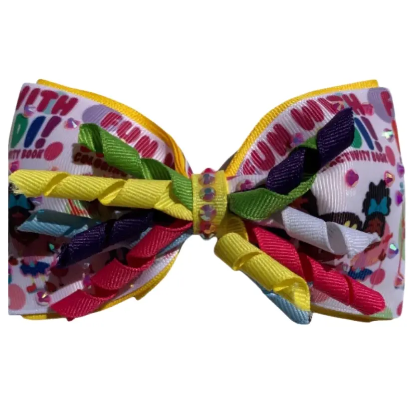 Yellow Diamond Rhinestone Ribbon Hair Bow