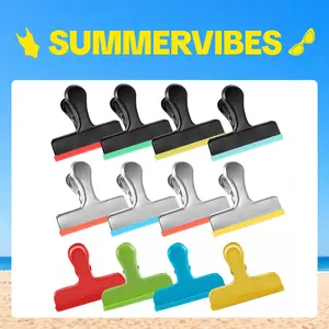 House Again 8-12 Packs Stainless Steel Chip Bag Clips Covered with Silicone 3 Inches NO Sharp Edges Color Coded for Food Bags Air Tight Seal for Kitchen and Office