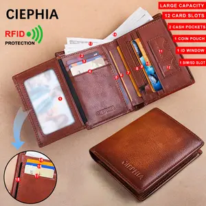 CIEPHIA RFID Wallet for Men – 12 Slots, Coin Pouch & Cash Pockets, Premium Cowhide Leather, Anti-Theft, Vintage Gift for Him