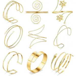 9PCS Gold Arm Cuff Jewelry for Women Upper Arm Cuff Bangle Band Armlet Adjustable Arm Gold Cuff Bracelet Set Delicate Versatile Designs Comfortable Wear Safe Quality Materials