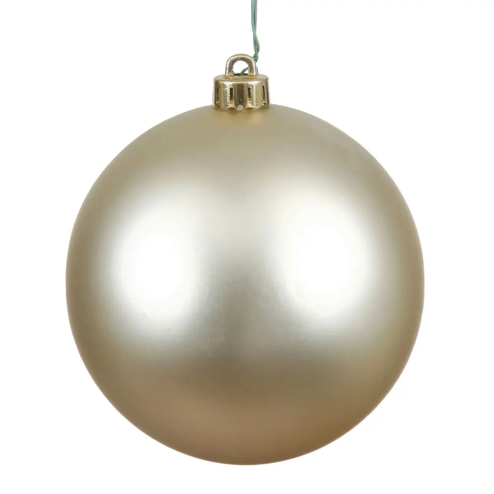 212 MAIN Modern Matte UV-Drilled Round Plastic Hanging Champagne Christmas Ornament, 4 in, 6 per Bag, Festive Home Decor Decoration