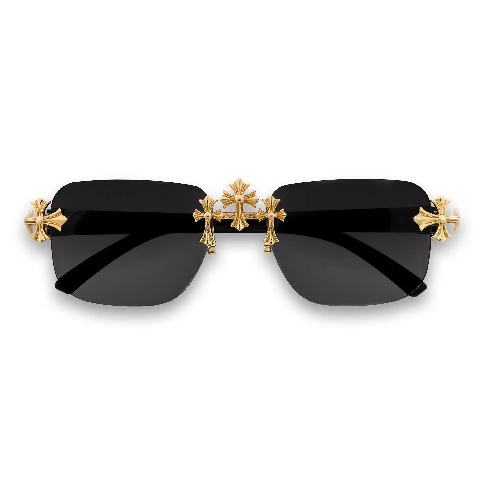 Solid Triple Cross Sunglasses – Black Lens Rimless Design