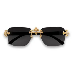 Solid Triple Cross Sunglasses – Black Lens Rimless Design