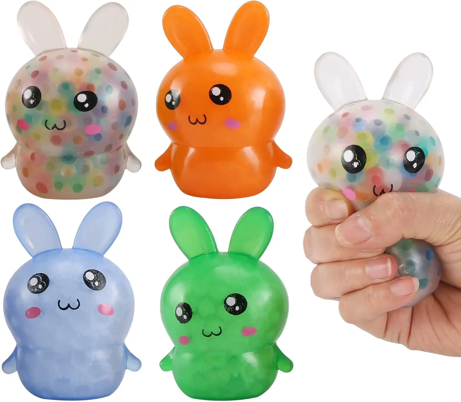 4PCS Easter Bunny Squishy Stress Balls for Adults & Kids – Realistic Bunny Stress Relief Fidget Balls, Easter Party Favors, Easter Basket Stuffers, Easter Egg Fillers, Sensory Toys, Desk Toys, Easter Gifts