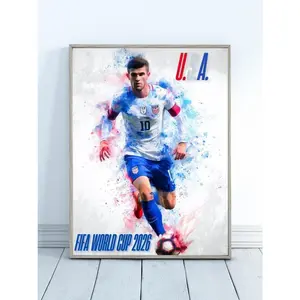 Christian Pulisic USA Soccer Poster, World Cup Art, Wall Art