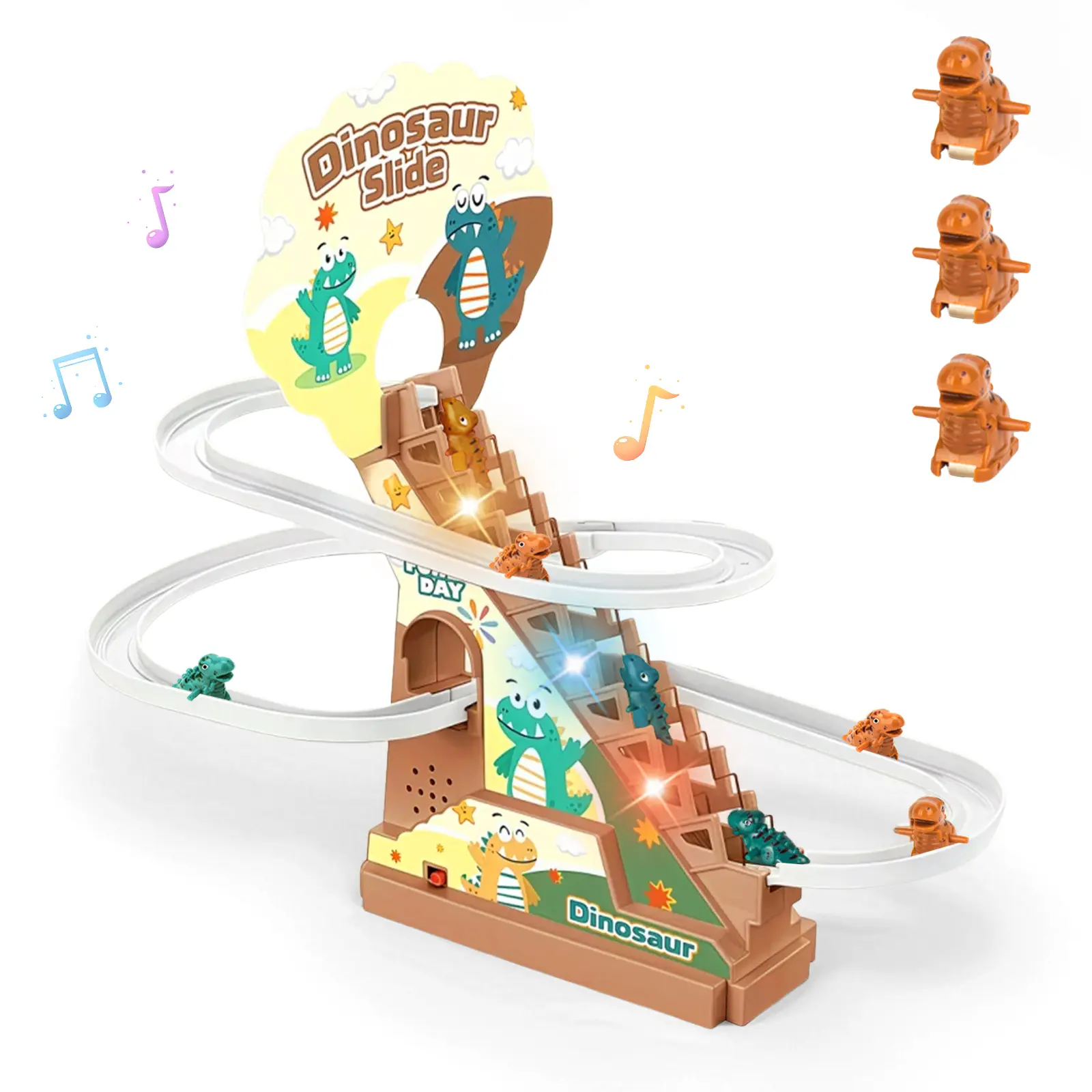 Dinosaur Climbing Slide Music Toy, Dinosaur Chasing Race Track, Electric Dinosaur Roller Coaster with Light and Music Electric Race Track Game Fun Track Slide