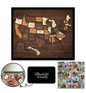 Flinelife Wooden USA Travel Map Puzzle 13x11" - Vintage Room Decor & Wall Decor, Funky Whimsical Home Decor, Boujee Home Accessories, Oddities Room Decorations Gift