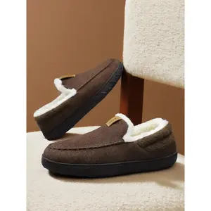 Men’s fashion snow boots: winter fleece-lined moccasins, retro suede warm shoes, casual slip-on, dadcore-style slip-ons, non-slip, cold-resistant for home and commute, autumn/winter new arrival, breathable and suitable for daily wear