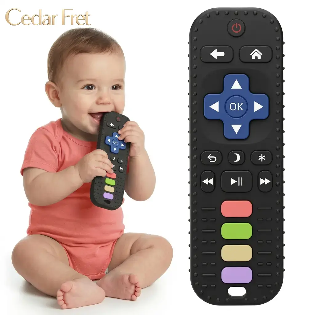 Silicone Remote Control Teether for Babies 3+ Months - BPA-Free Soft Chew Toy, Montessori Sensory Toy for Teething Relief, Baby Daily Essential，Indoor leisure equipment