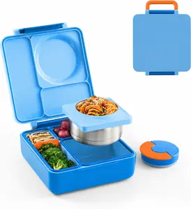 Bento Lunch Box Container - 3 Compartments, 2 Temperature Zones, Leak-Proof Vacuum Food Jar (Blue Sky Tableware)