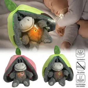 12.6inch Luminous Breathing Doll with Motion Lights Plush Breathing Stuffed Doll Strawberry Donkey Baby Sleeping Toys Plush Doll