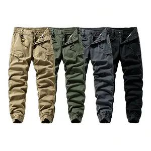 Multi pocket tactical work pants for men, anti fouling, wear-resistant, elastic waist drawstring pants, outdoor hiking and climbing training pants