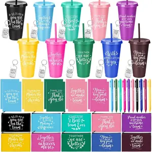 50 Pcs Employee Appreciation Gifts Set for Teacher Graduation CNA Week Motivational 24oz Tumblers with Lids Color-Matched Makeup Bags, Square Keychains, Notebooks Pens Bulk Office Staff
