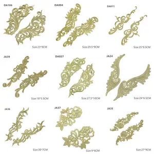 zsbszc Mirror Pair Embroidered patches Golden Guipure Lace Sewing lace for dress Applique DIY Bridal Headdres Lace Collar JA104