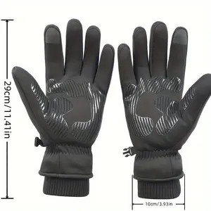[Men's Ski Gloves] Men's Windproof High Quality Ski Gloves - Non-Slip, Warm Fleece Lined Winter Mittens for Snowmobile, Motorcycle Riding & Travel, Gray with Black Straps & Buckles, Snowmobile Accessories | Adjustable Winter Gloves | Flexible Gloves