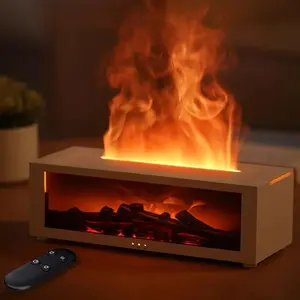 Simulated Fireplace Flame Humidifier, USB Powered Atomizing Mist Maker with Night Light, Portable Humidifier with Timer, Auto Shut-Off Humidifier for Home Office