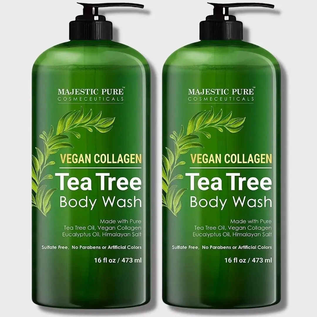 Vegan Collagen Tea Tree Body Wash | 16 fl oz - Pack of 2 Body Cleansing Products Body Care