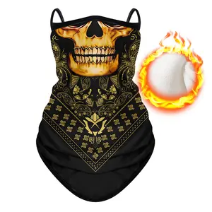 Skull Motorcycle Face Mask Gothic Neck Gaiter Face Mask Bandanas Cover Ear Loop Hole Facemask Breathable Skull Mask Seamless Balaclava Mask Headwear Scarf for Fishing Running Cyclingcle Ski Snowboard Winter Gift for Birthday Christmas Halloween