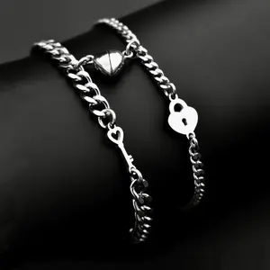 PeregrinaX Magnetic Heart Couple Bracelets with Key and Lock, Gift for Lovers