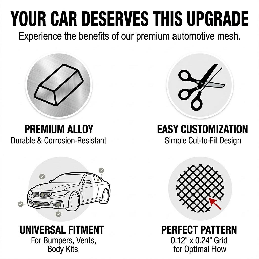 Universal Black Aluminum Alloy Grill Mesh 3x6mm Rhombic Grid 100x33cm for Bumper Vent Protection Durable High-Quality Customizable Fit Easy Installation