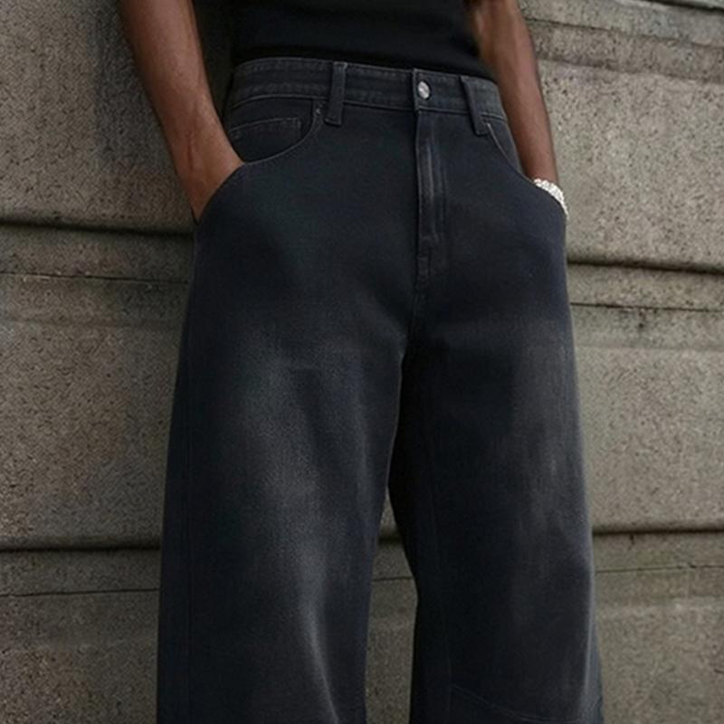 Men's Loose Wide-Leg Jeans Straight-Leg Non-Elastic Mid-Waist Breathable Fabric All-Season Classic Street Style Fashionable Casual Wear Comfortable Durable
