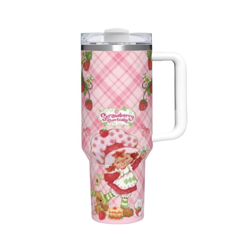 13+ Versatile Styles Strawberry Shortcake 40oz Insulated Stainless Steel Mug with Straw Handle, Leak-Proof Lid Portable Drinkware for Commuting Picnics Office, Ideal for Coffee Smoothies, Perfect Gift for Dessert Lovers