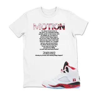 Motion Sneaker Shirt White to Match Jordan 5 Fire Red, Sneakerhead Outfit Shirt, Jordan 5 Fire Red Hoodie Collection to match Sneaker