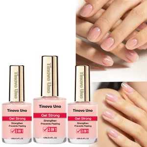 Tinovo Uno Natural Pink Nail Strengthener - 3-in-1 Formula for Stronger Nails, Quick-Dry, Alcohol-Free, Covers Cracks & Fine Lines, Enhances Shine, Sleek Bottle Design