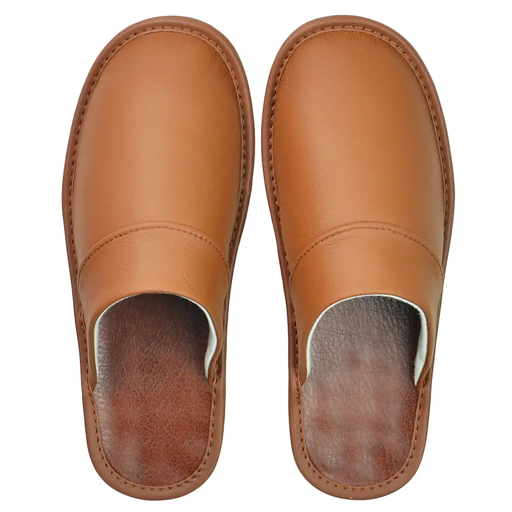 Wide Width Genuine Leather Slippers Oversized Non-slip Genuine Leather Slippers Winter Spring Autumn Summer Indoor Slipper for Men Women| Casual Single Slides Shoes